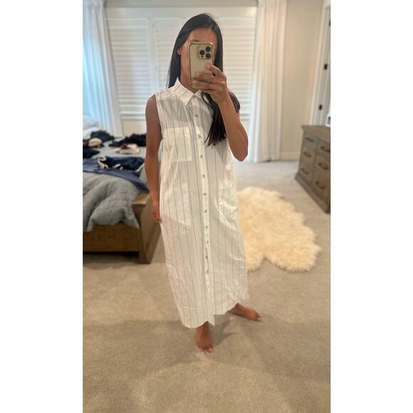 DONNI White Blue Striped Sleeveless Collared Neckline Button Front Dress Size L - Picture 11 of 11